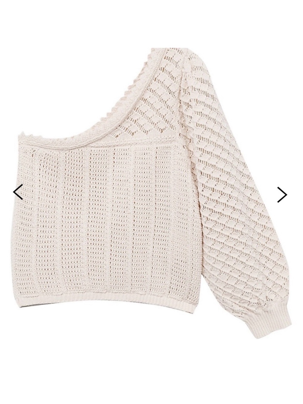 Mango Cream Open-Knit Balloon Sleeve Top